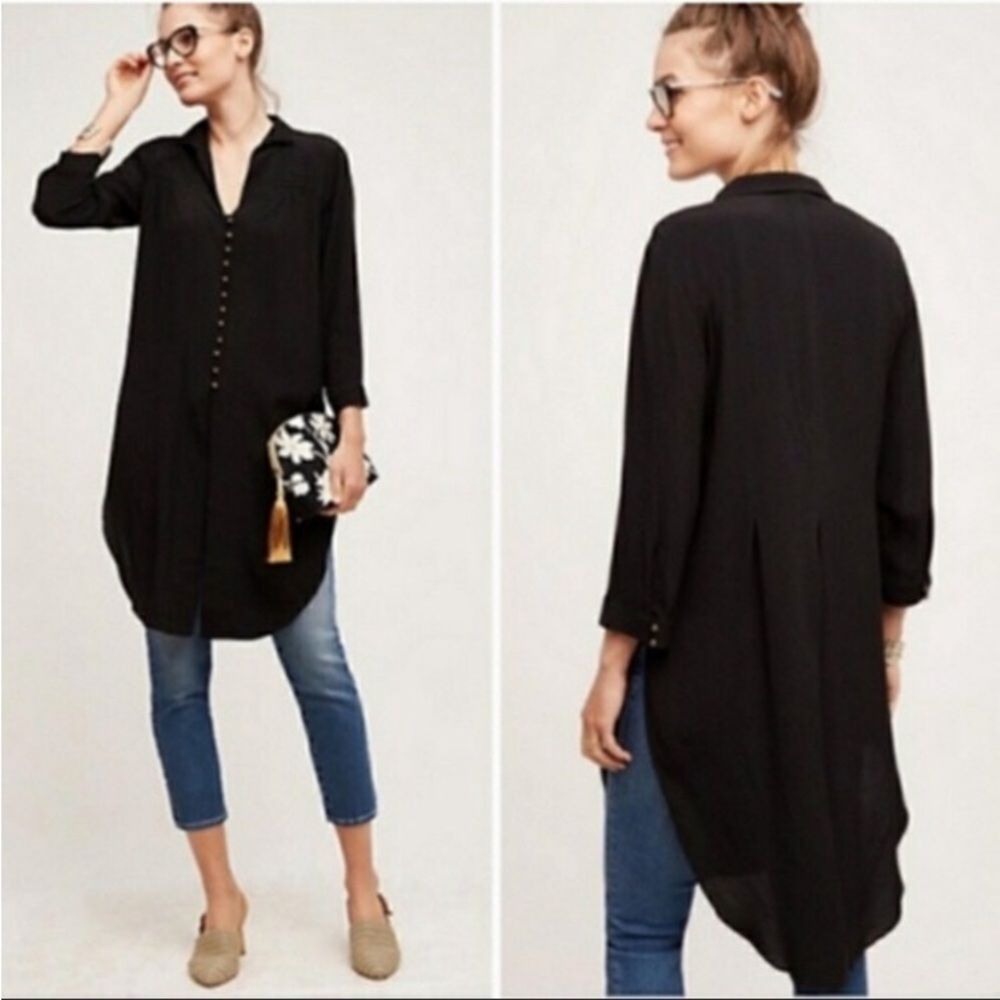 Anthropologie Maeve Black Ceycen Button Front Tunic Blouse Women’s Size 4